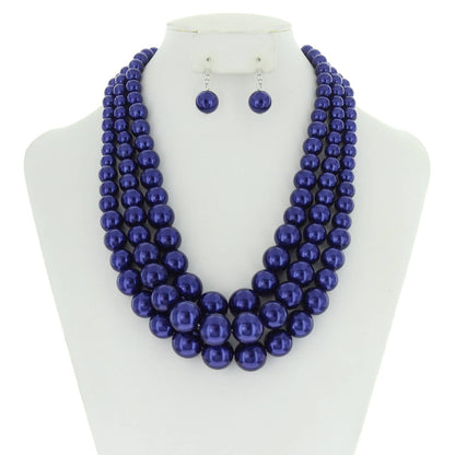 Multi-Strand Pearl Bead Necklace Earring Set