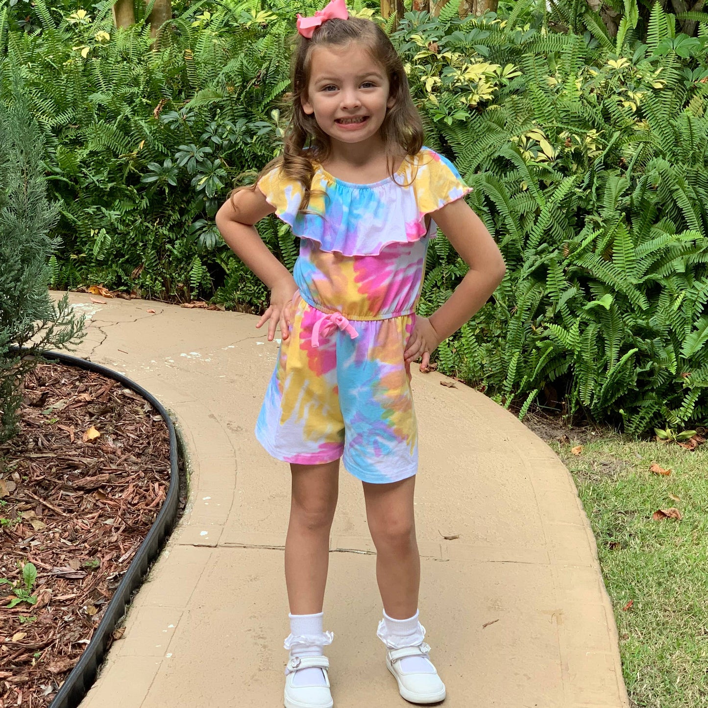 AnnLoren Pastel Tie Dye Girls Shorts Jumpsuit Vacation Wear