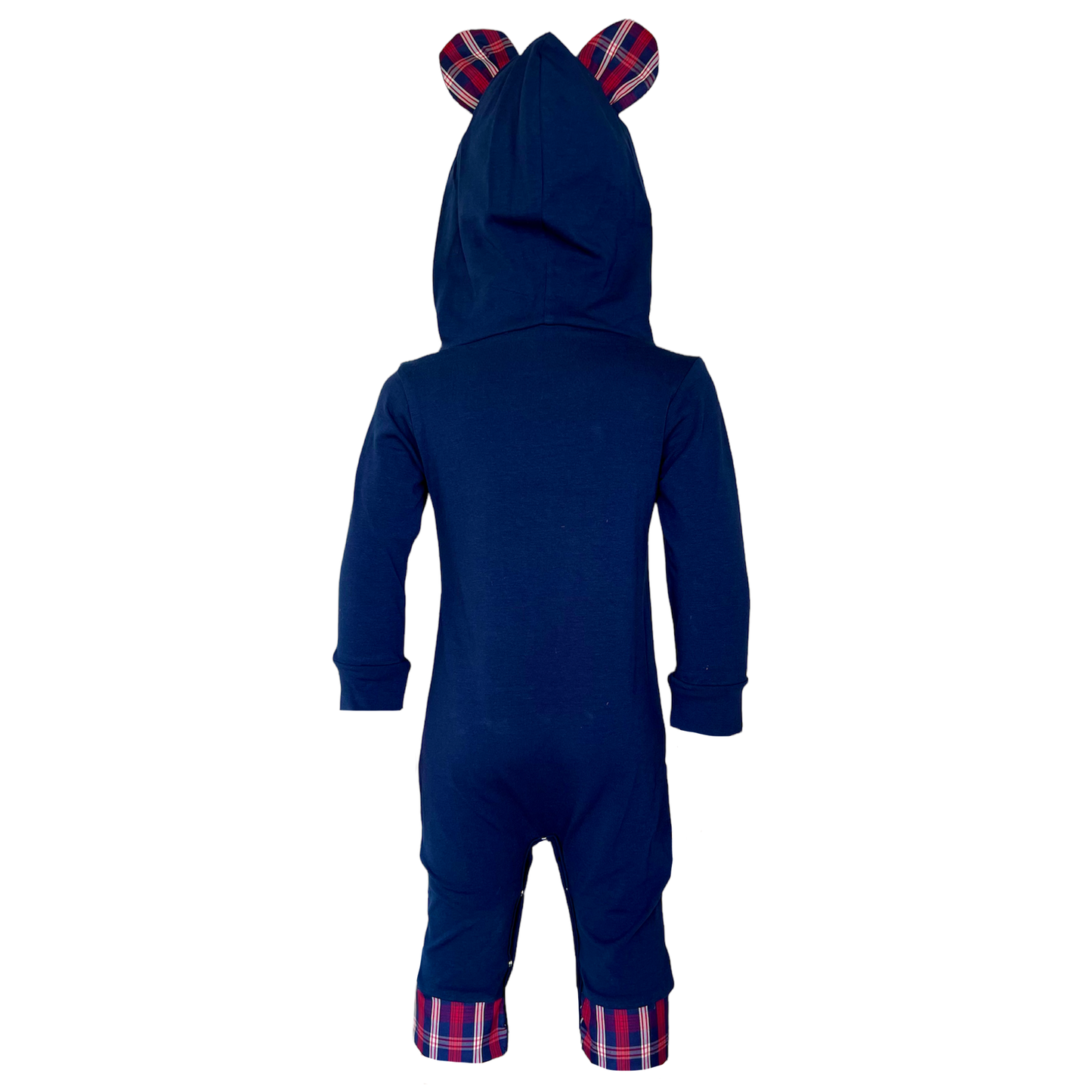 Annloren Teddy Bear Plaid Hoodie Baby Romper