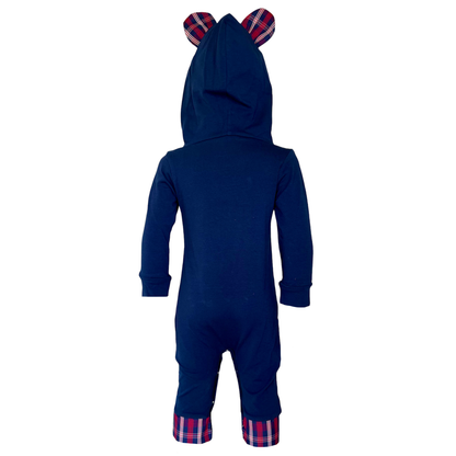 Annloren Teddy Bear Plaid Hoodie Baby Romper