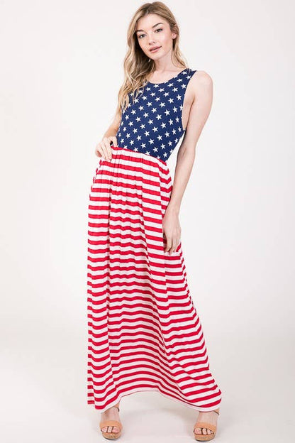 Stars and Striped Maxi Dress with Pockets