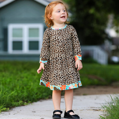 Big Girls 9/10 Leopard Rose Floral Swing Dress Kids Clothing