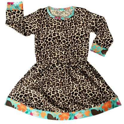 Big Girls 9/10 Leopard Rose Floral Swing Dress Kids Clothing