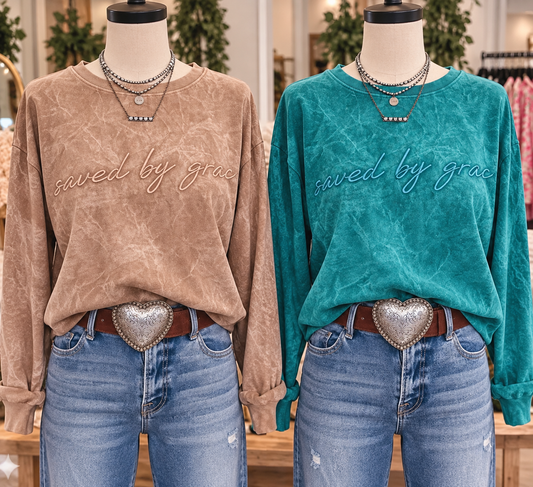 Saved by Grace Embroidered Crew