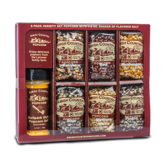 Amish Country Popcorn 6/4oz Popcorn Variety Gift Box with 5.5oz Buttersalt