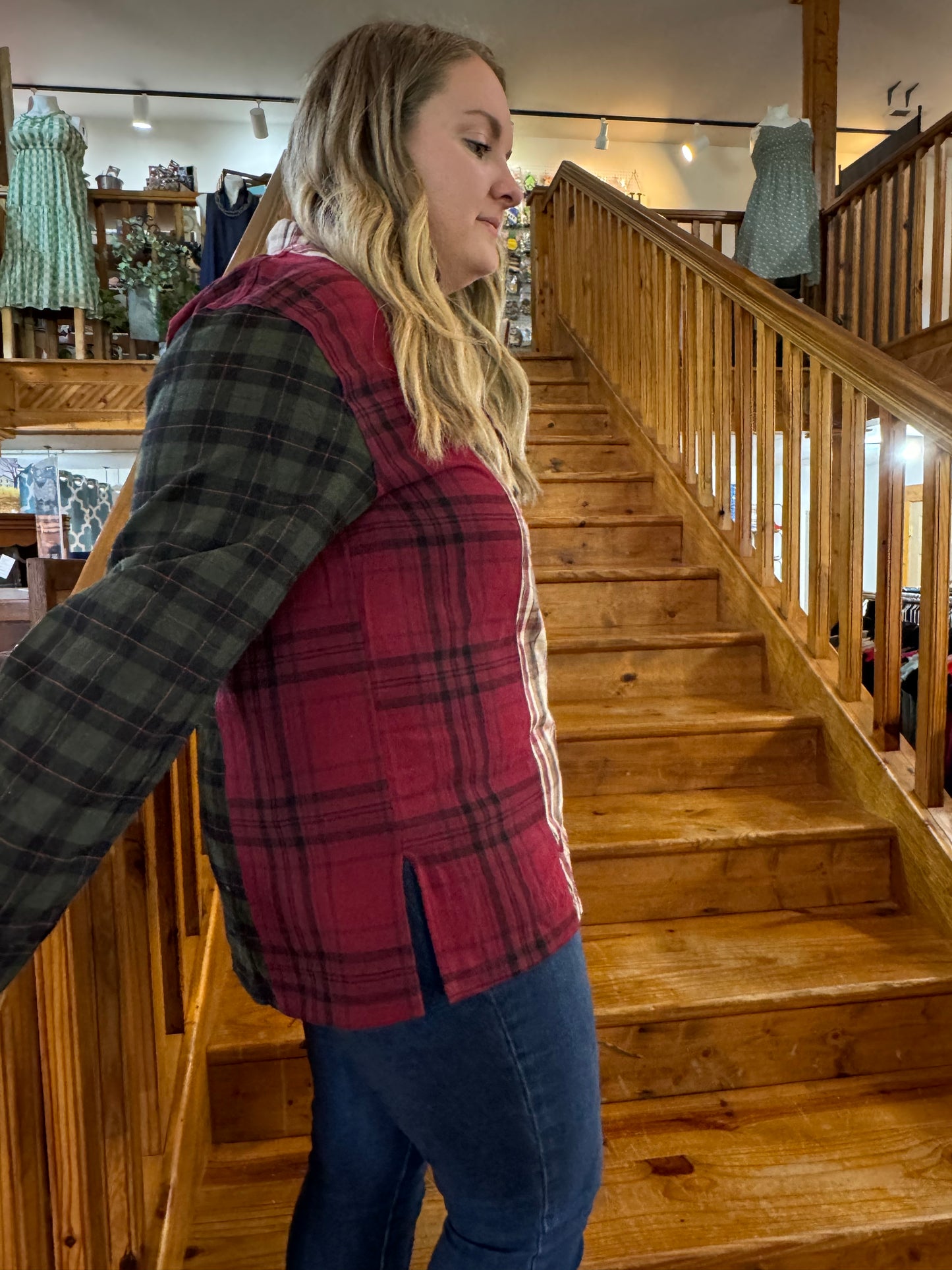 Mixed Color Block Plaid Top