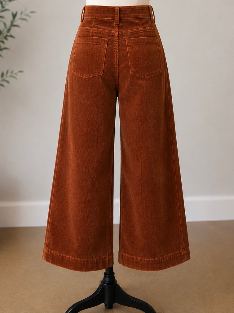 Charlie B Ginger Cropped Wide Leg Corduroy Pants with Patch Pockets