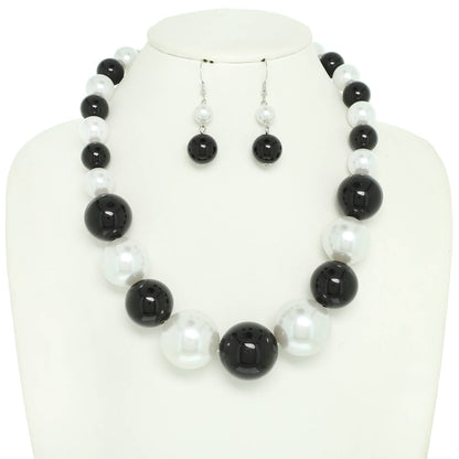 Pearl Large Bead Statement Necklace Earring Set