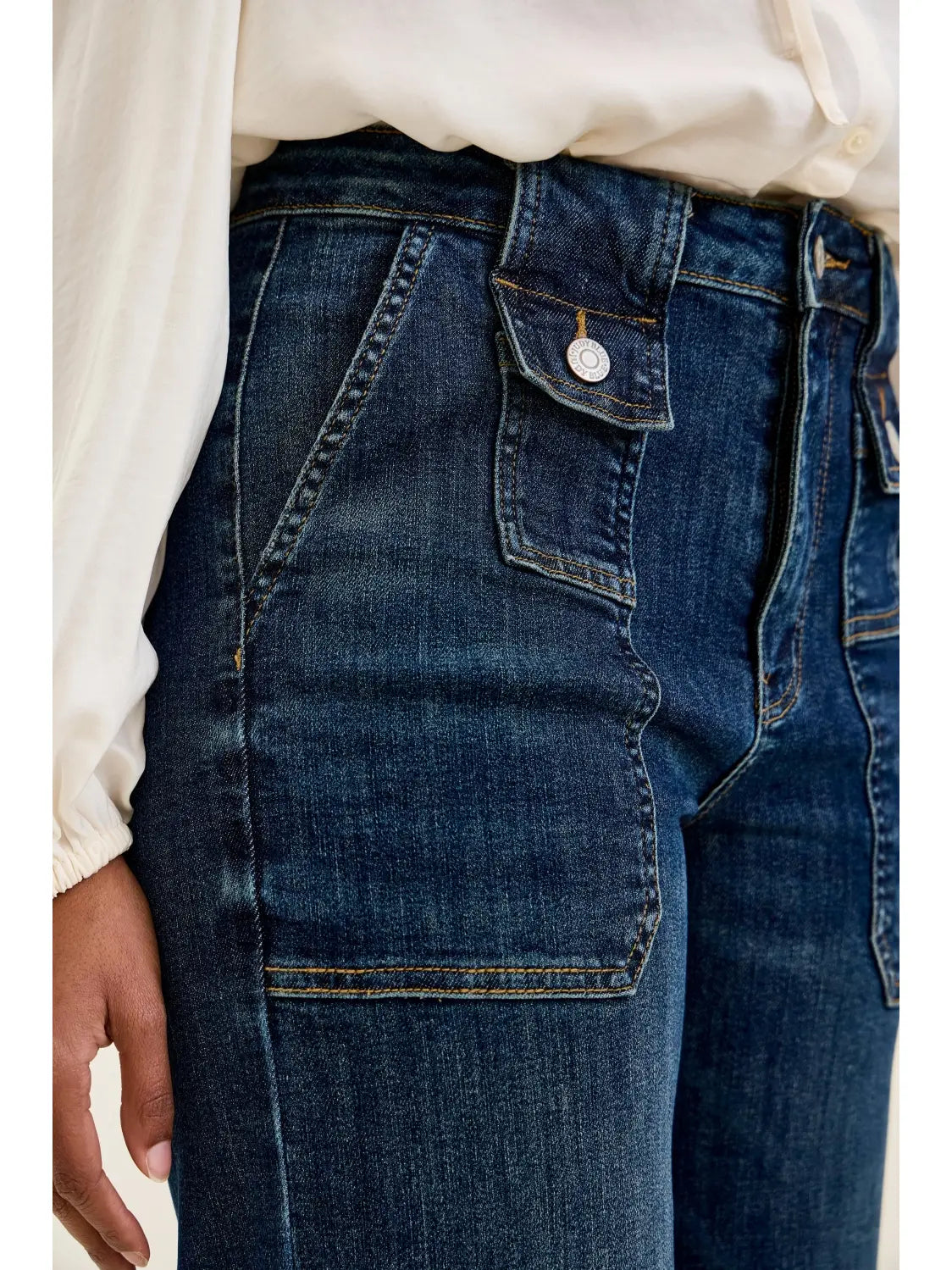 Judy Blue High Waist Wide Leg Crop Utility Patch Pocket Jeans