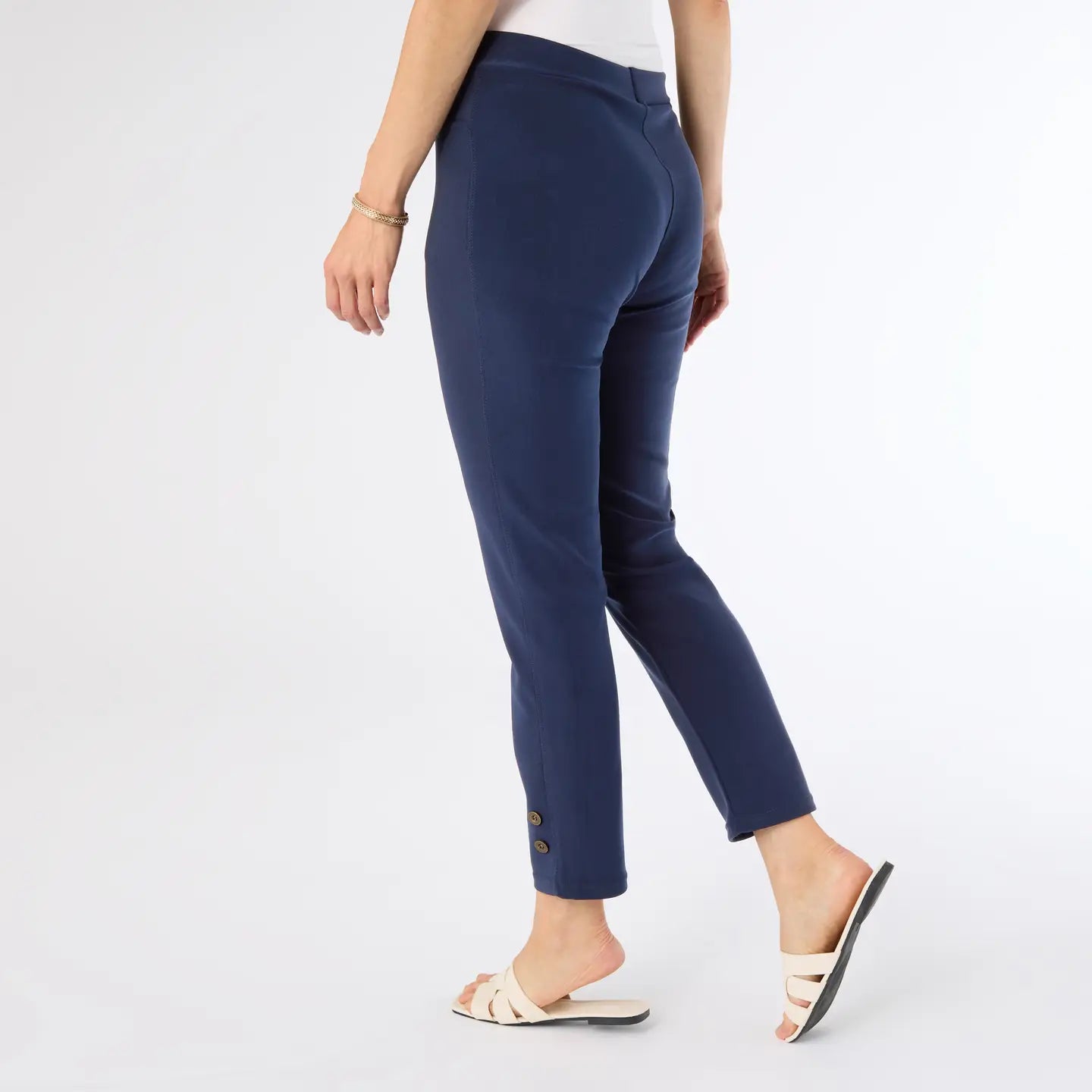 Georgie Ankle Pant with Button Bottom - Navy