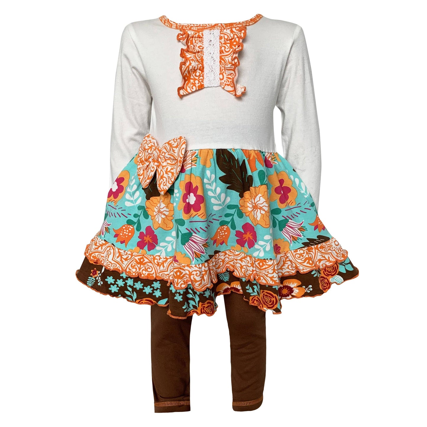Girls Amber Autumn Fall Floral Dress & Leggings Set