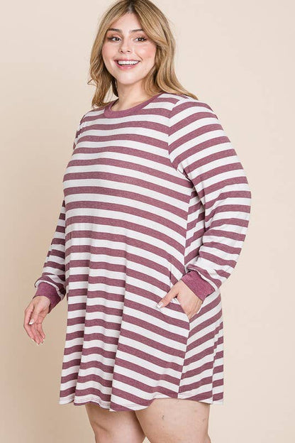 Plus Size Striped Back Button Tunic Dress