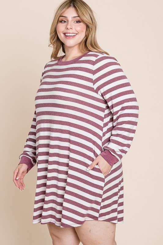 Plus Size Striped Back Button Tunic Dress