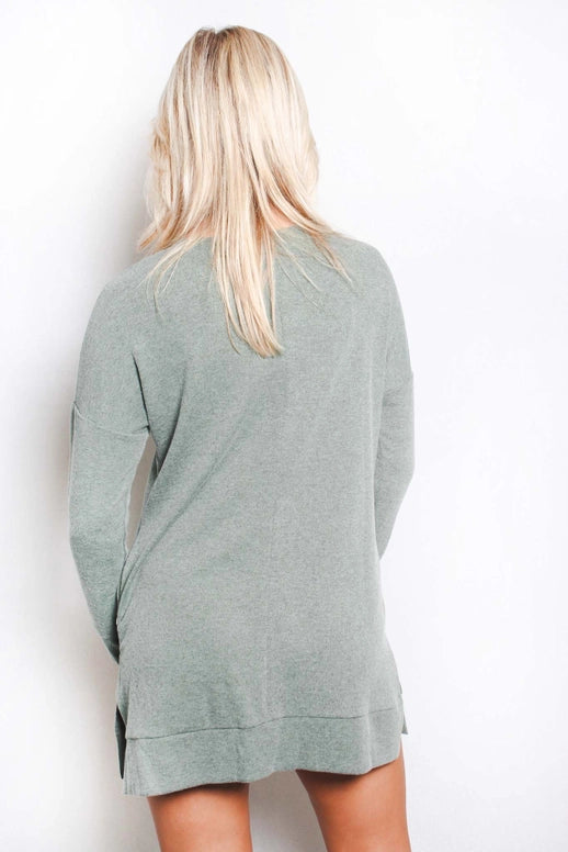 Olive Green Long Sleeve Drop Shoulder V-neck size 2X