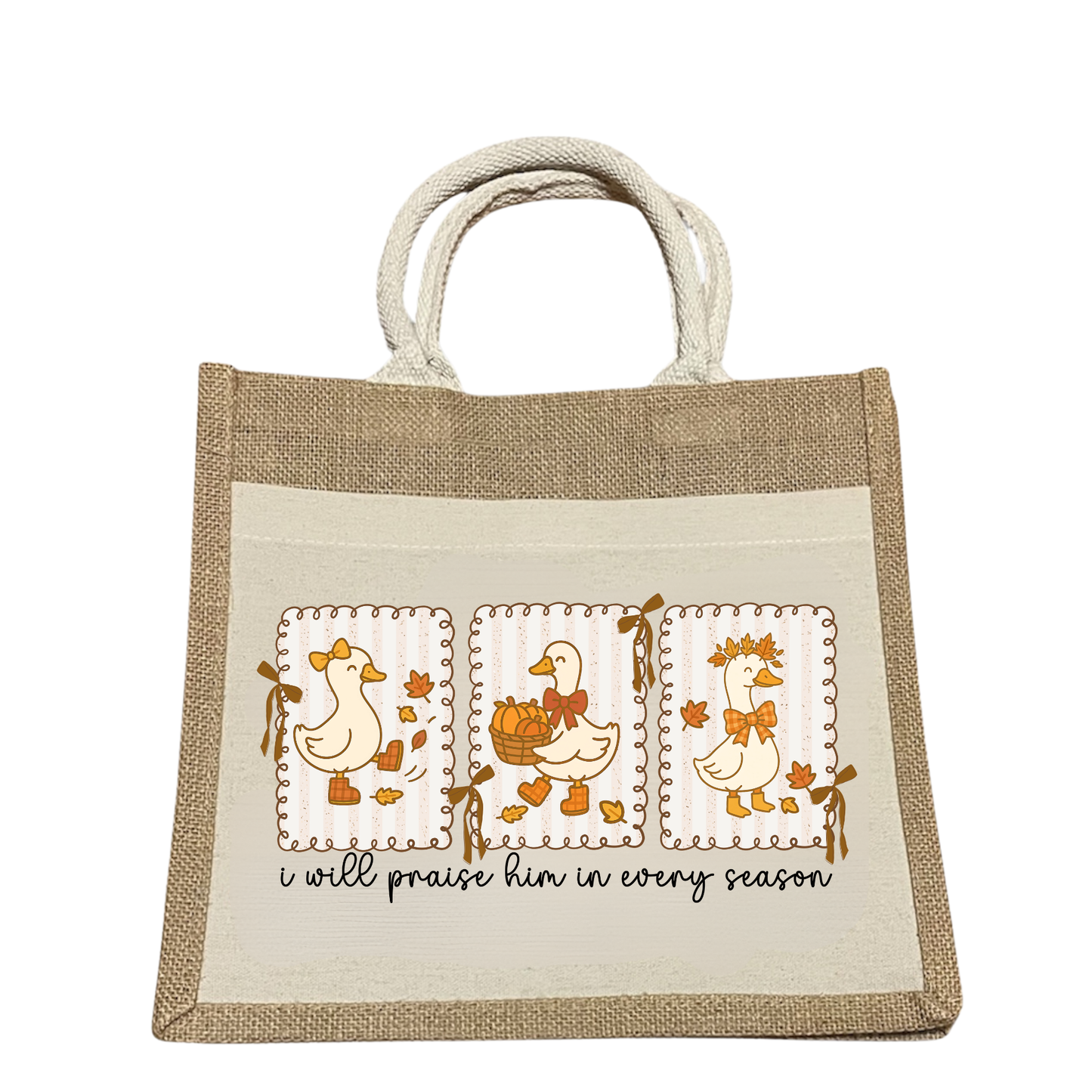 I will praise him in every season: Fall Goose Bible Bag
