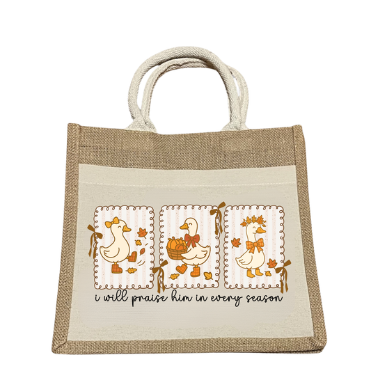 I will praise Him in every season: Fall Goose Bible Bag