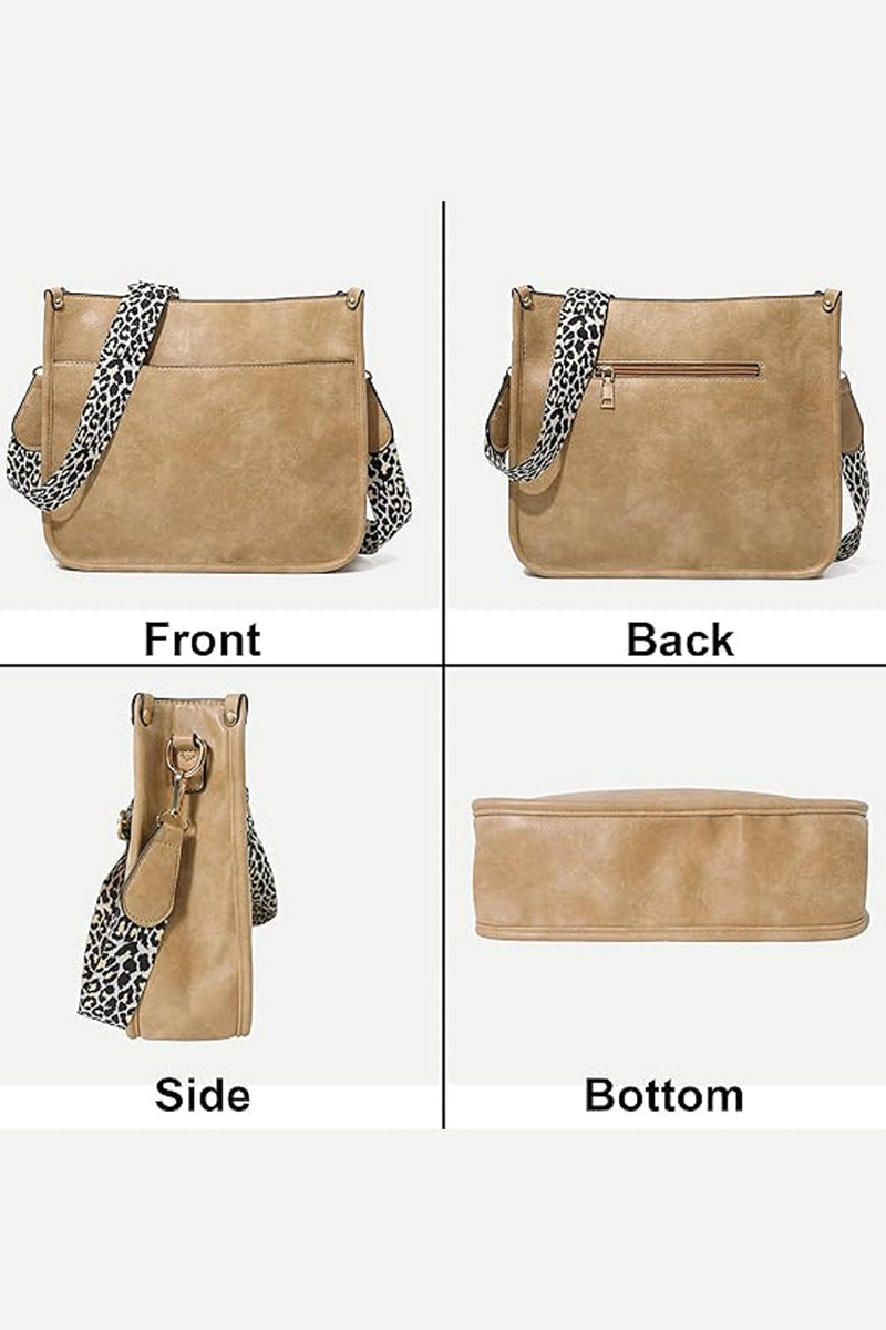 Vegan Leather Leopard Strap Crossbody Purse