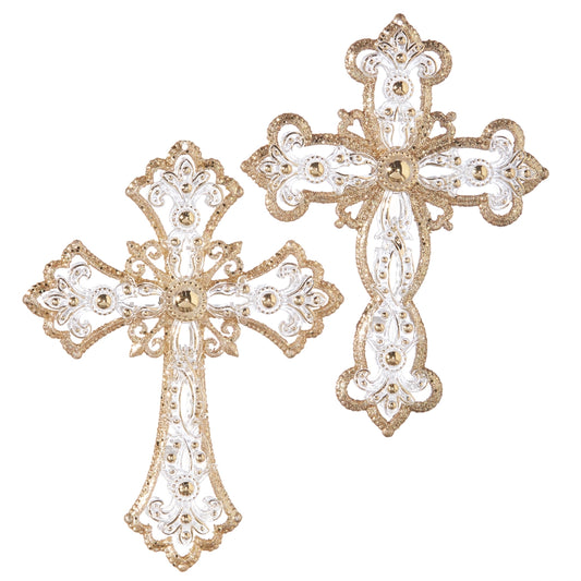 Gold jeweled cross Christmas ornament for Christian holiday decor