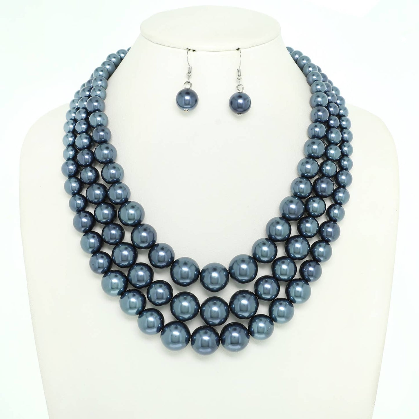 Multi-Strand Pearl Bead Necklace Earring Set