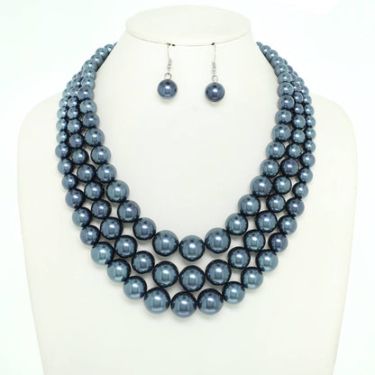 Multi-Strand Pearl Bead Necklace Earring Set