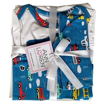 Boys Baby Shower Gift  Layette Onesie Cars Trucks sz 6-12 Mo