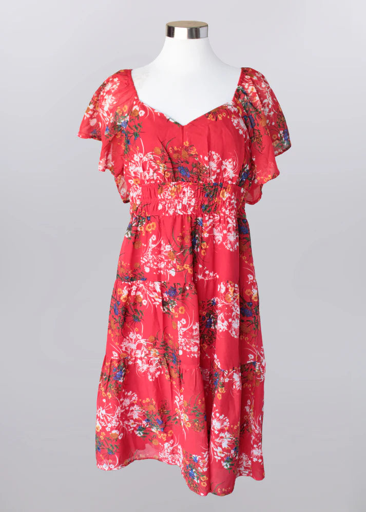 Keren Hart Red Floral Midi Dress