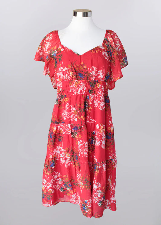 Keren Hart Red Floral Midi Dress