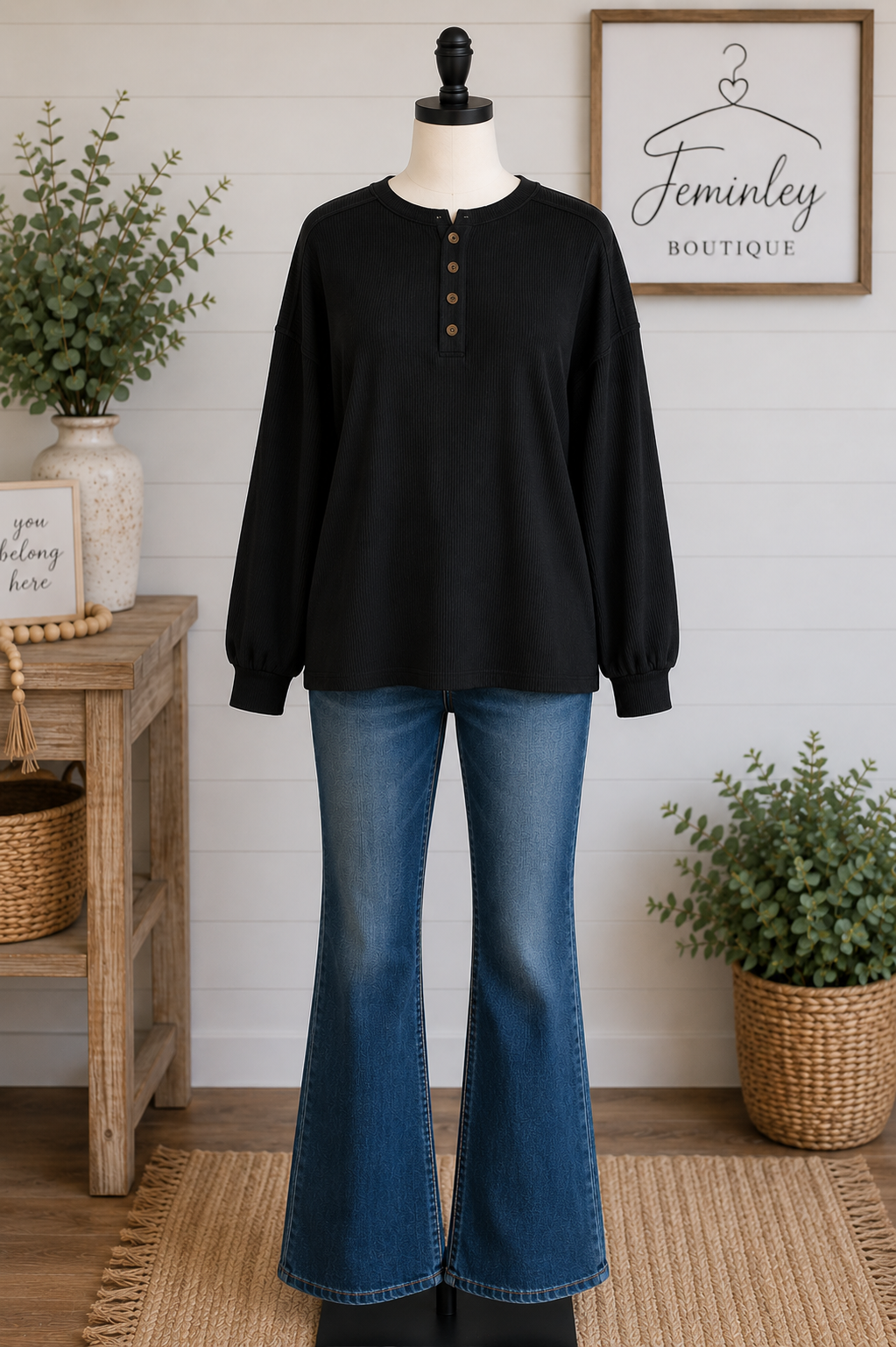 Zenana Black Dropped Shoulder Long Sleeve Top (S-3X)