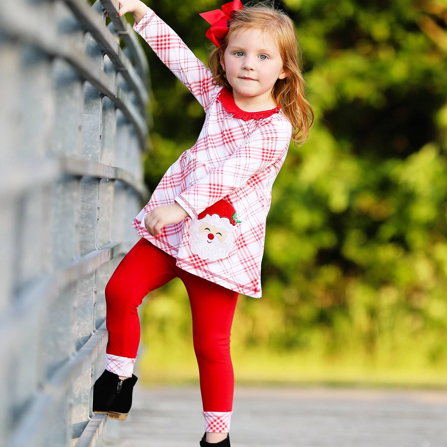 AnnLoren Red Plaid Santa Holiday Girls Christmas Outfit