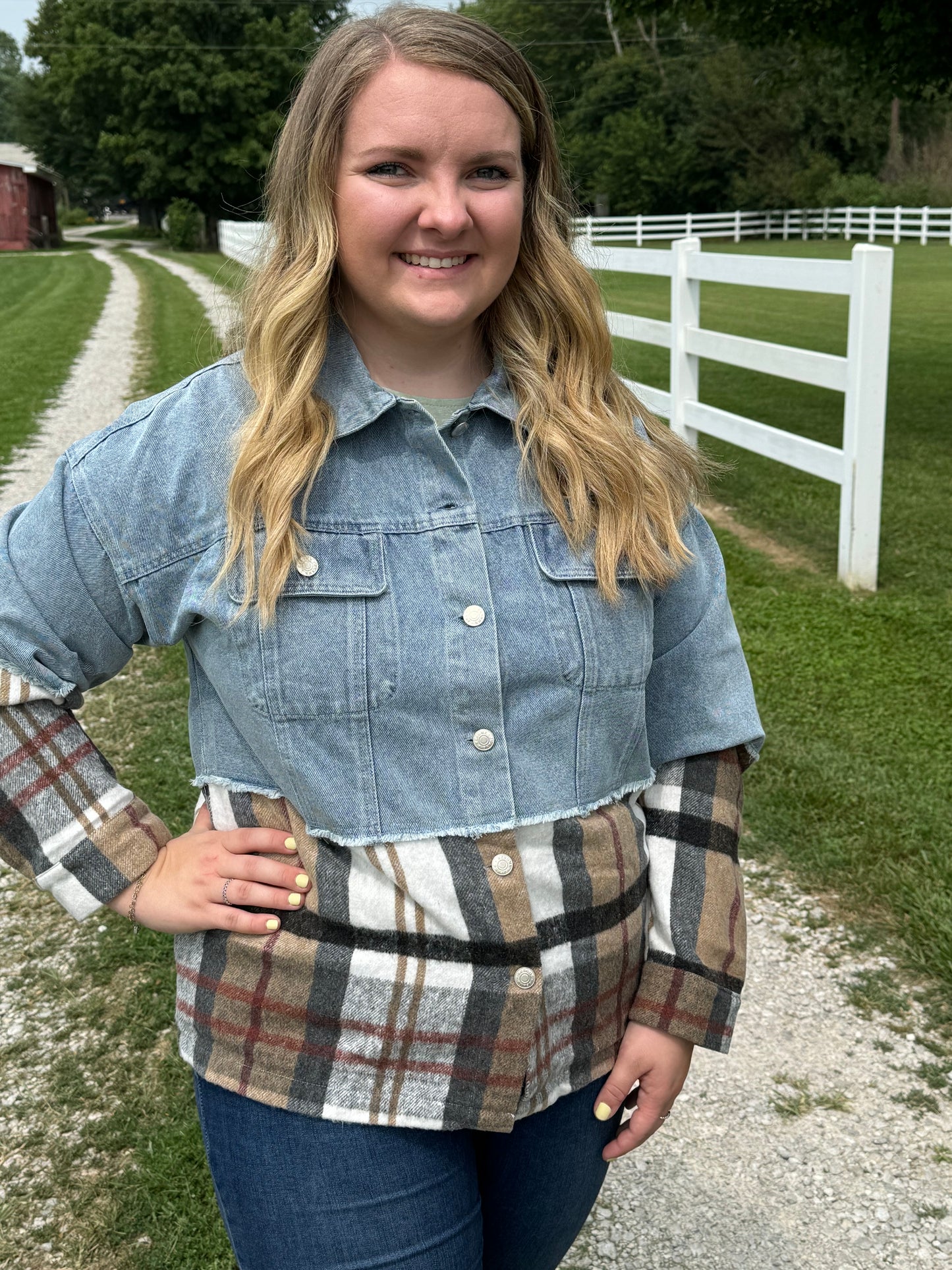 Denim Jacket with Flannel Accent