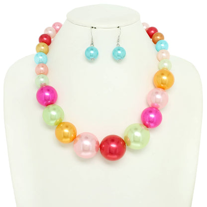 Pearl Large Bead Statement Necklace Earring Set