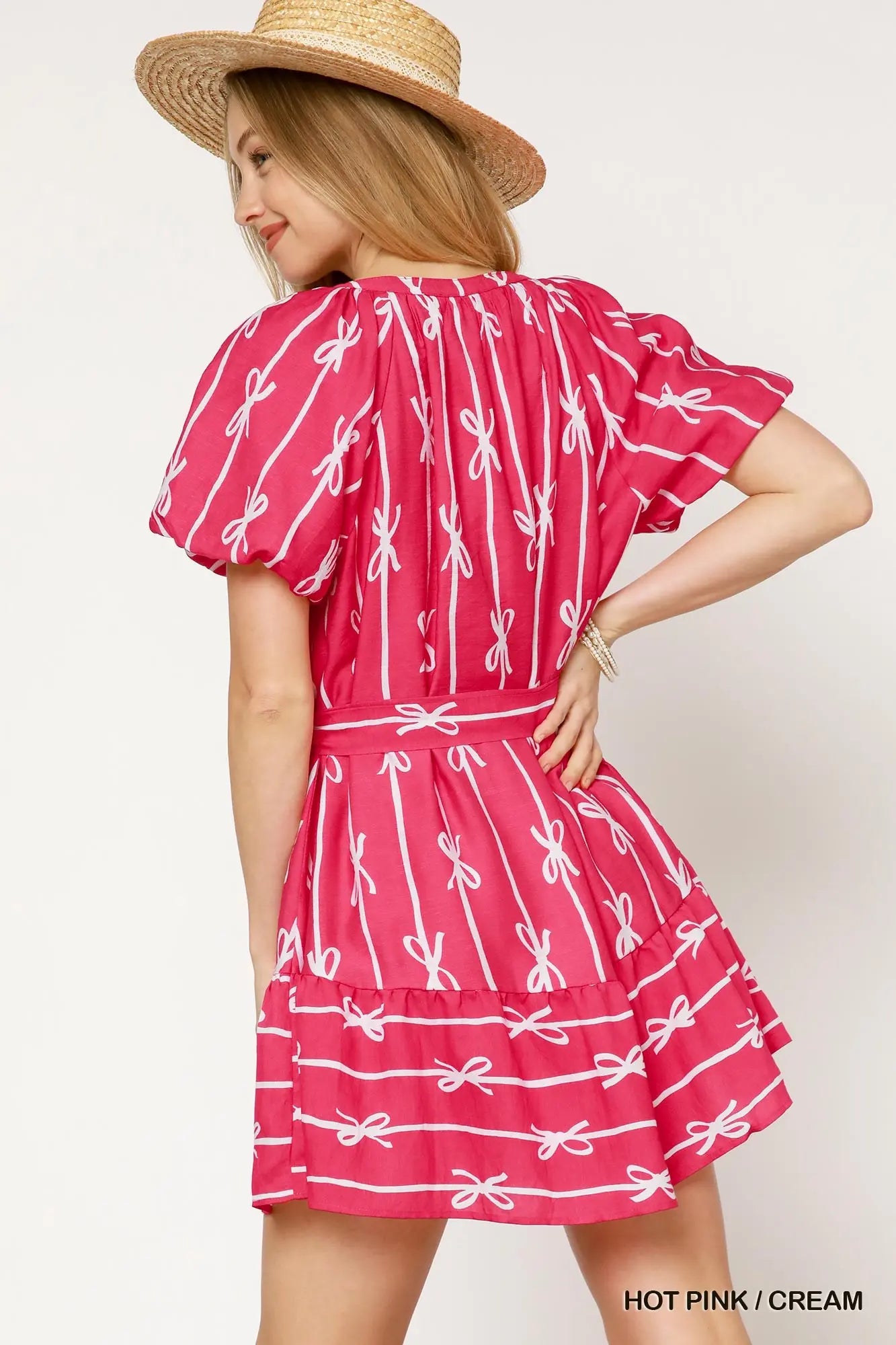 Umgee Bow Print Flutter Button Down Dress