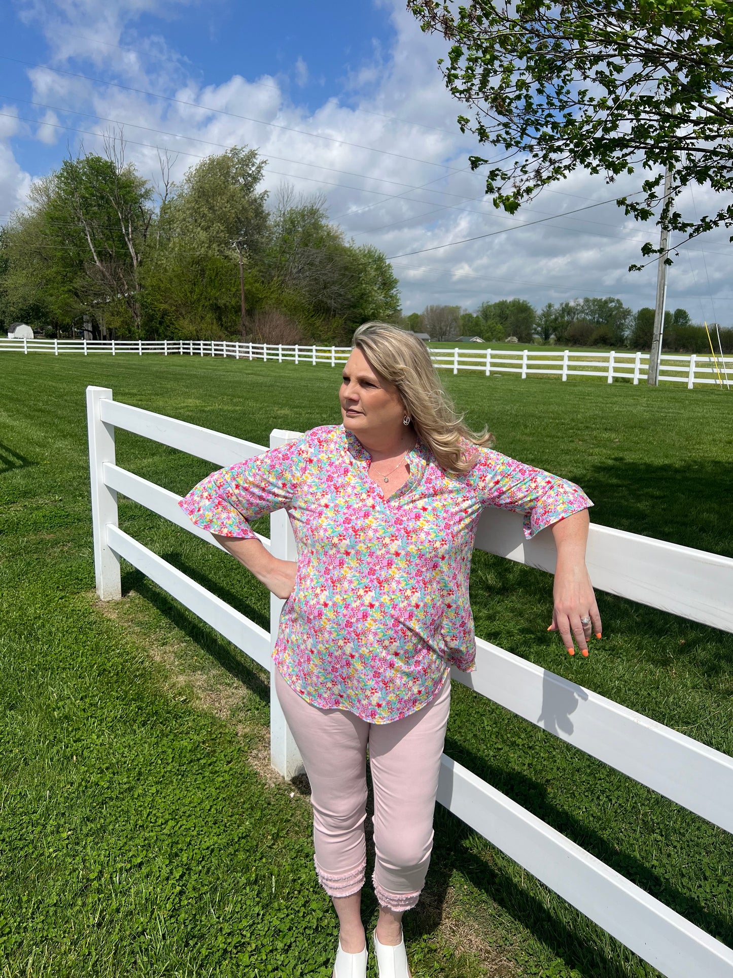 Faith Blouse with Medallion Print - Lavender Multi Print