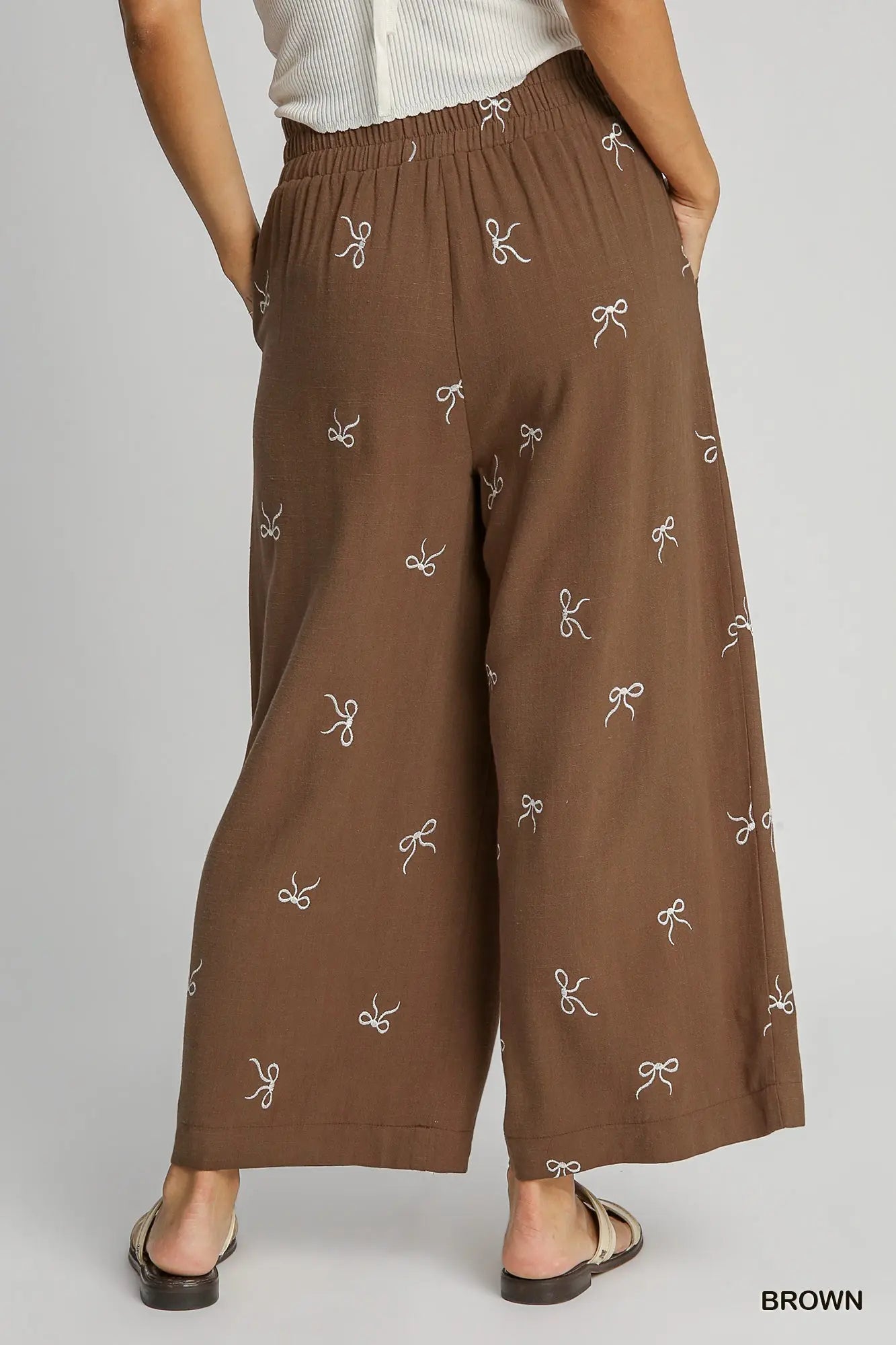 Umgee Embroidered Linen Pull-On Pants