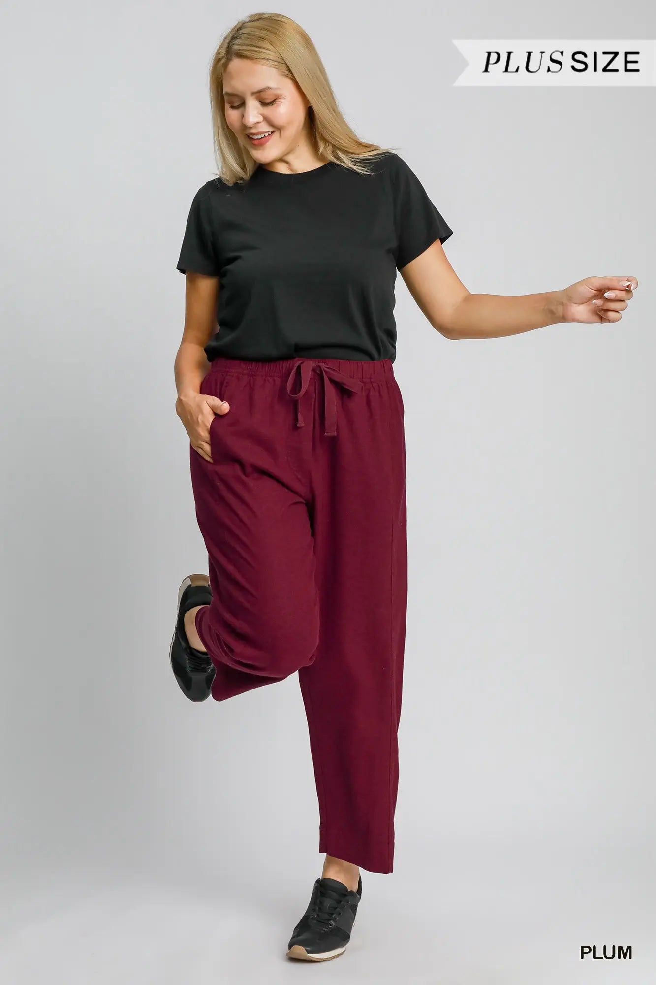 Umgee Plus Linen Blend Pull-On Pant - Plum