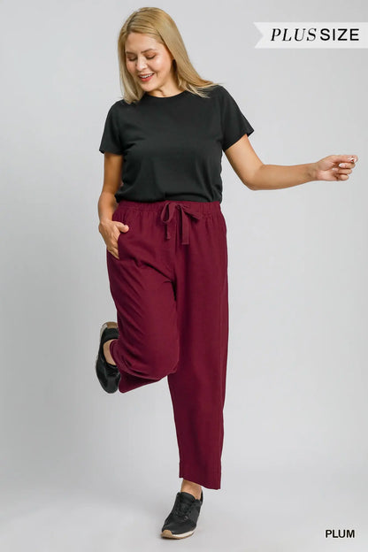 Umgee Plus Linen Blend Pull-On Pant - Plum