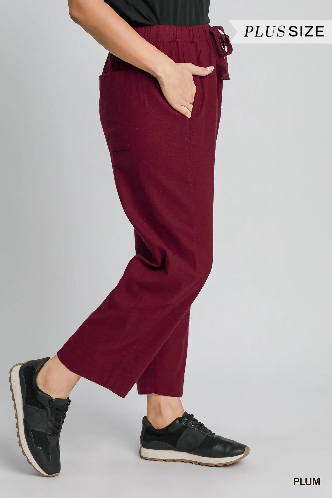 Umgee Plus Linen Blend Pull-On Pant - Plum
