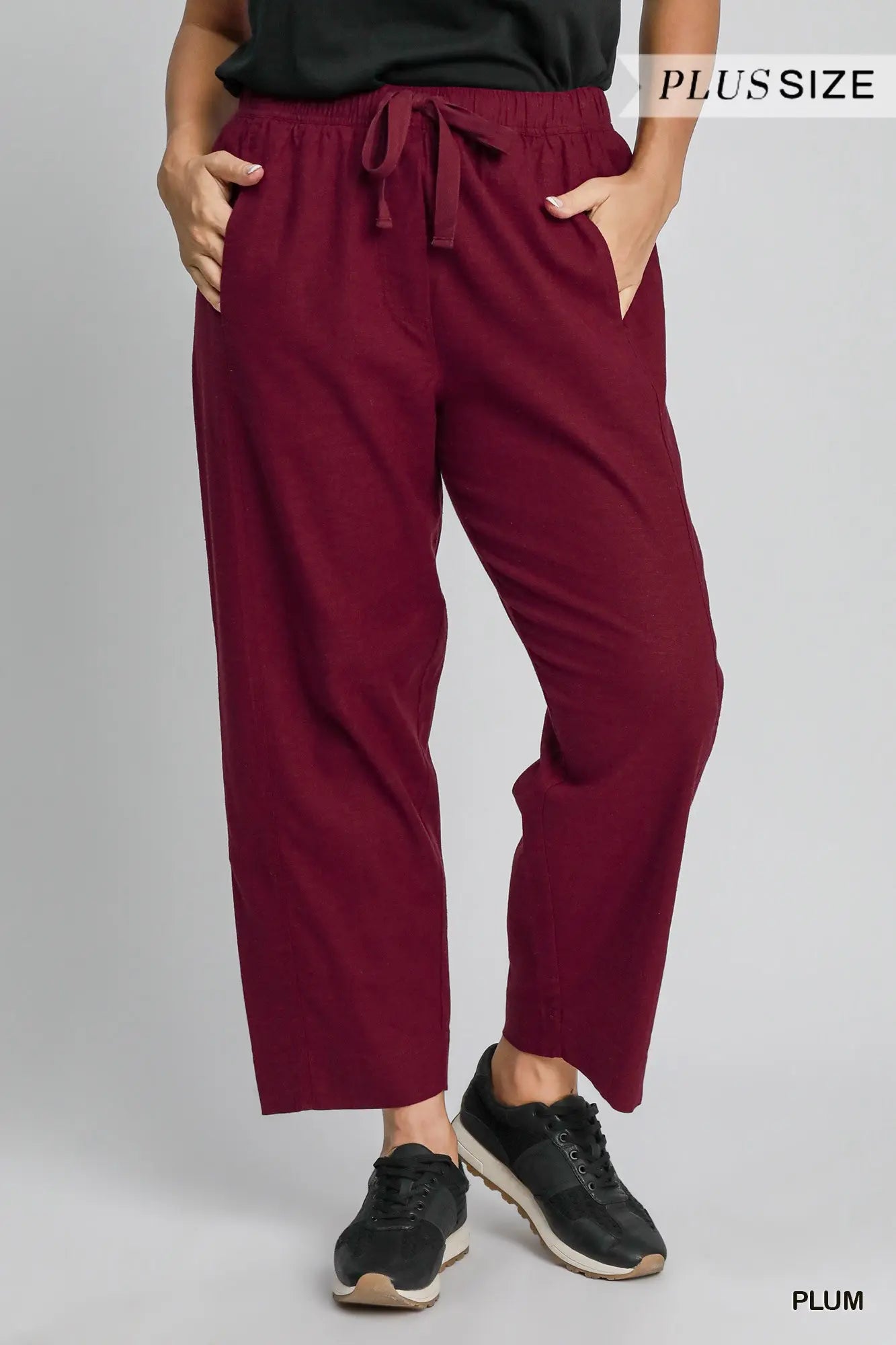 Umgee Plus Linen Blend Pull-On Pant - Plum