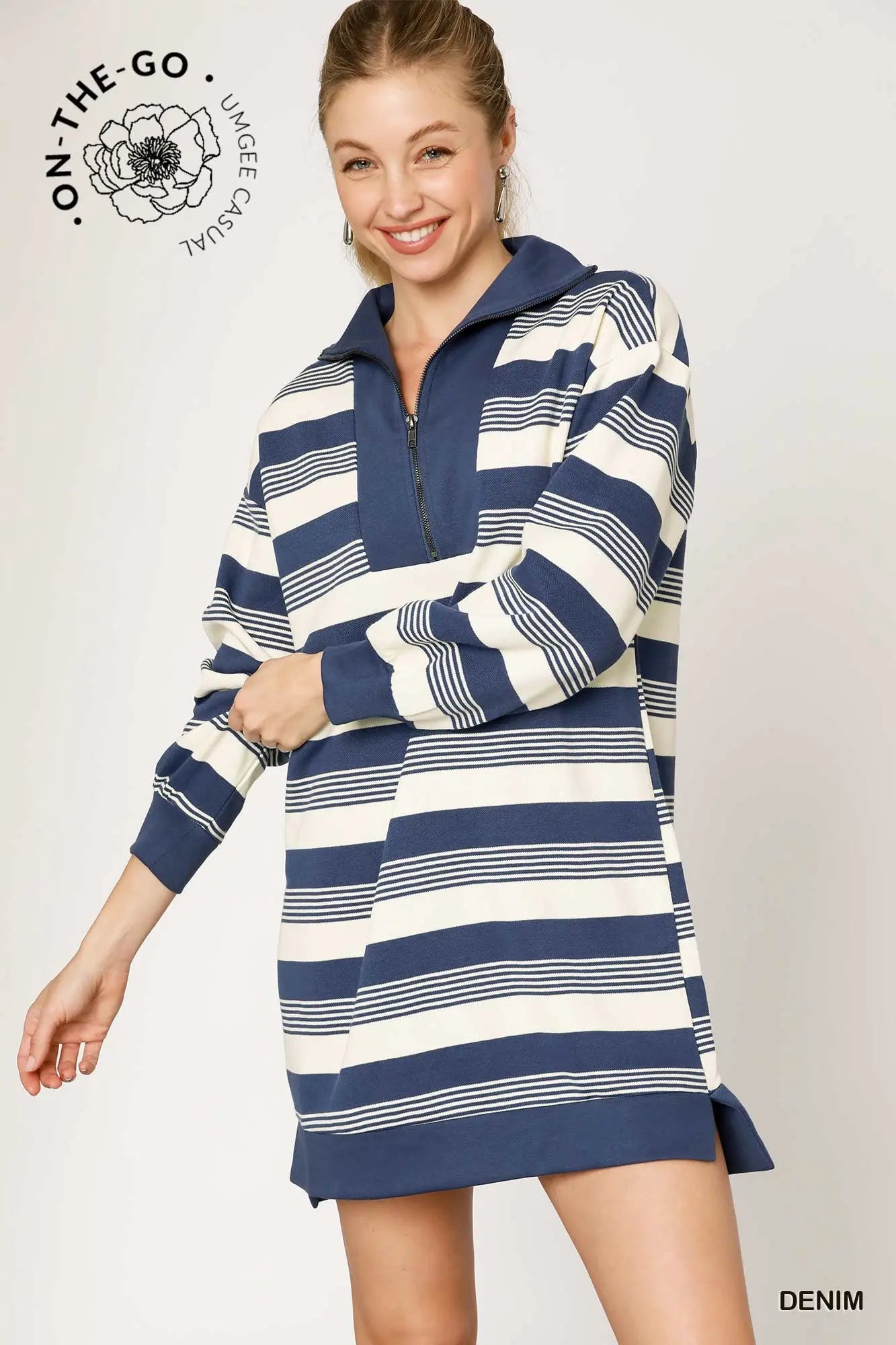 Umgee Stripe Half Zip Tunic