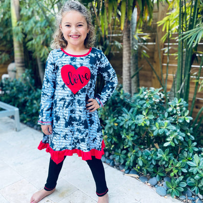 Girls Red Heart Tie Dye Dress Leggings Valentine's Clothing