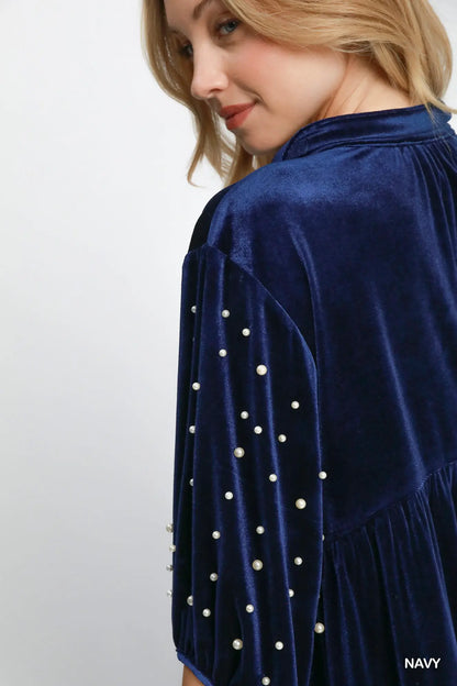 Umgee Velvet tiered tunic - navy