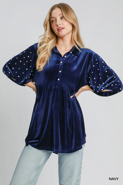 Umgee Velvet tiered tunic - navy