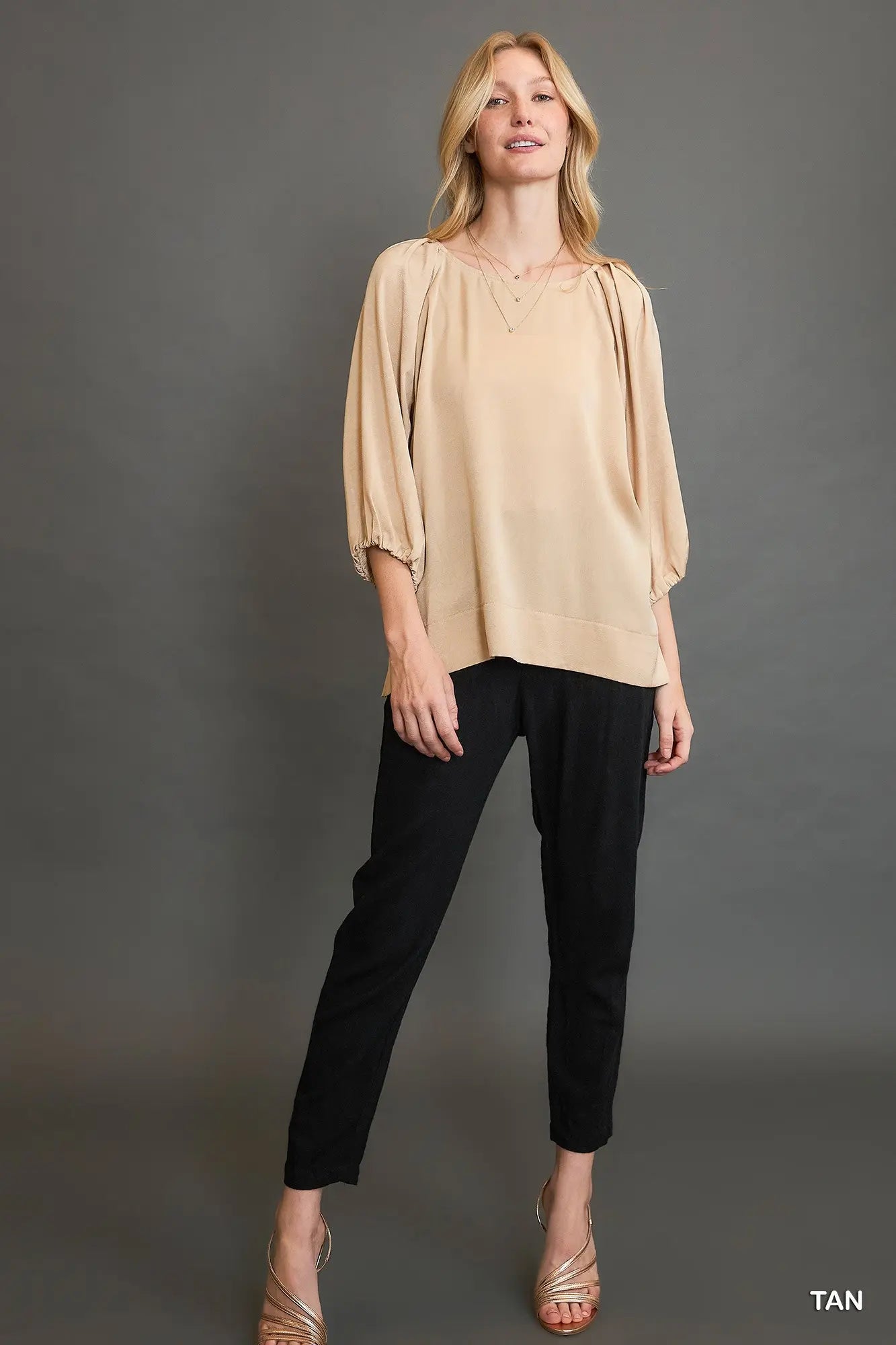 Umgee Tan Crinkled Satin Top