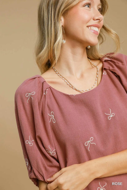 Umgee Rose Linen Blend High Low Dress with Bows