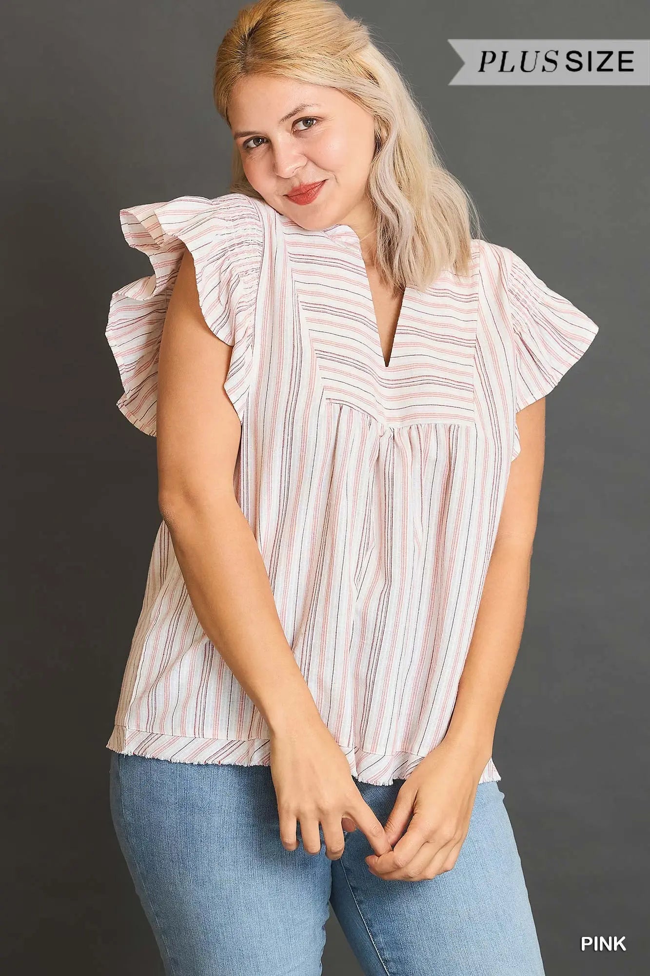 Umgee Plus Striped Babydoll Top