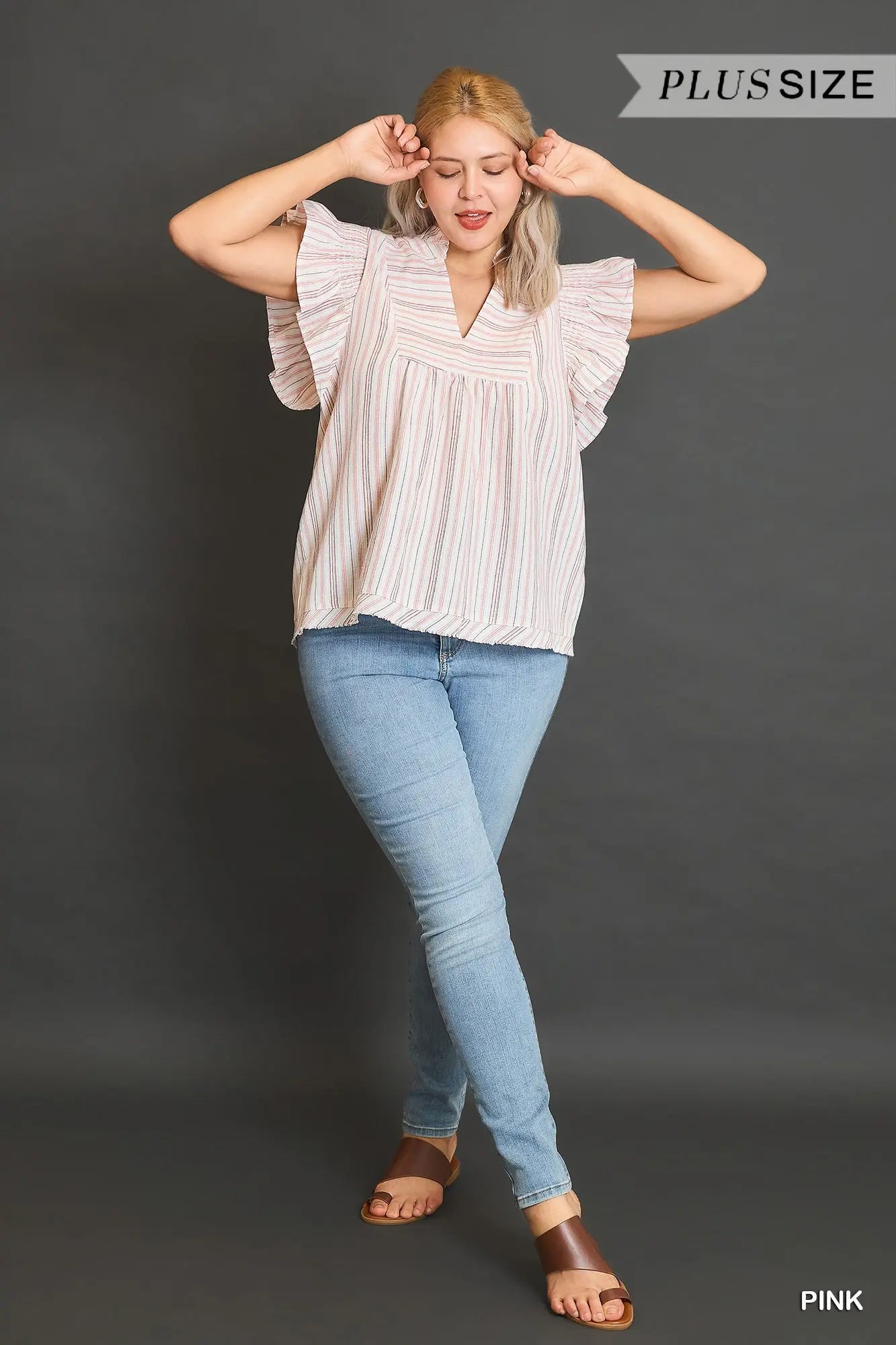 Umgee Plus Striped Babydoll Top
