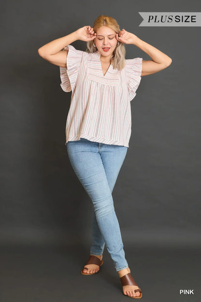 Umgee Plus Striped Babydoll Top