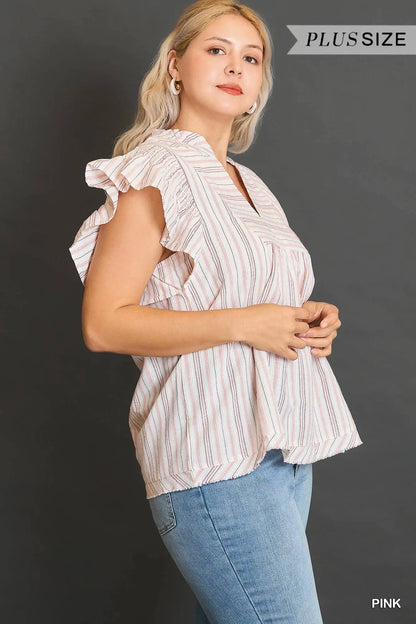 Umgee Plus Striped Babydoll Top