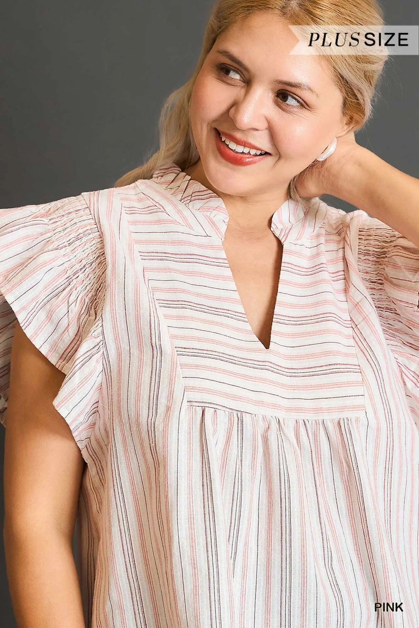 Umgee Plus Striped Babydoll Top