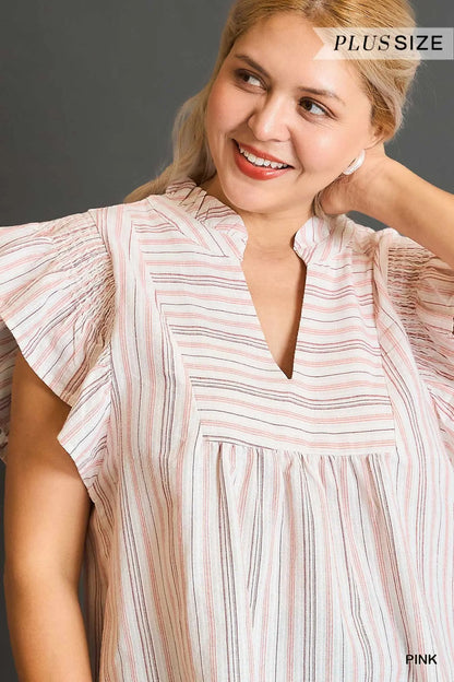 Umgee Plus Striped Babydoll Top